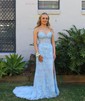 Trumpet/Mermaid Sweetheart Lace Tulle Sweep Train Prom Dresses With Beading