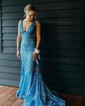 Trumpet/Mermaid V-neck Sequined Sweep Train Prom Dresses