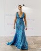 Trumpet/Mermaid V-neck Sequined Sweep Train Prom Dresses