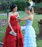 A-line Sweetheart Chiffon Sweep Train Prom Dresses With Appliques Lace