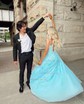 Ball Gown Scoop Neck Tulle Sweep Train Appliques Lace Prom Dresses