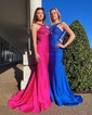 Trumpet/Mermaid V-neck Jersey Sweep Train Beading Prom Dresses