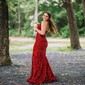 Trumpet/Mermaid Sweep Train V-neck Velvet Sequins Prom Dresses