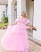 Ball Gown/Princess Off-the-shoulder Tulle Court Train Prom Dresses With Sashes / Ribbons