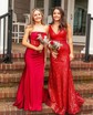 Trumpet/Mermaid Straight Silk-like Satin Sweep Train Prom Dresses With Ruched