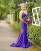 Trumpet/Mermaid V-neck Jersey Sweep Train Prom Dresses With Crystal Detailing