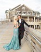 Trumpet/Mermaid V-neck Sequined Sweep Train Prom Dresses