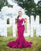 Trumpet/Mermaid V-neck Velvet Sequins Sweep Train Prom Dresses