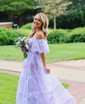 Ball Gown/Princess Off-the-shoulder Tulle Court Train Prom Dresses With Sashes / Ribbons