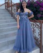 Ball Gown Sweetheart Tulle Sweep Train Appliques Lace Prom Dresses