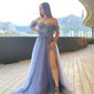 Ball Gown Sweetheart Tulle Sweep Train Appliques Lace Prom Dresses