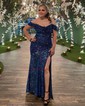 Sheath/Column Off-the-shoulder Sequined Floor-length Prom Dresses With Ruched