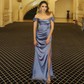 Sheath/Column Off-the-shoulder Silk-like Satin Floor-length Prom Dresses With Ruched