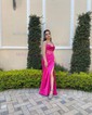 Sheath/Column Cowl Neck Silk-like Satin Floor-length Prom Dresses With Beading