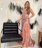 Trumpet/Mermaid Straight Sequined Sweep Train Prom Dresses With Feathers / Fur