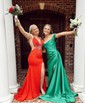 Sheath/Column Off-the-shoulder Silk-like Satin Sweep Train Prom Dresses With Ruched