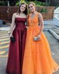 Ball Gown/Princess Floor-length V-neck Tulle Beading Prom Dresses