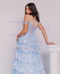 Ball Gown/Princess Off-the-shoulder Tulle Sweep Train Prom Dresses With Tiered