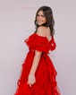 Ball Gown/Princess Off-the-shoulder Tulle Court Train Prom Dresses With Sashes / Ribbons