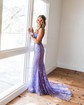 Trumpet/Mermaid Scoop Neck Tulle Glitter Sweep Train Prom Dresses With Beading