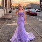 Trumpet/Mermaid Scoop Neck Tulle Glitter Sweep Train Prom Dresses With Beading