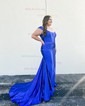 Trumpet/Mermaid Off-the-shoulder Silk-like Satin Sweep Train Prom Dresses With Ruched