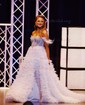 Ball Gown/Princess Off-the-shoulder Tulle Sweep Train Prom Dresses With Feathers / Fur