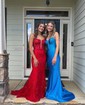 Trumpet/Mermaid V-neck Jersey Sweep Train Prom Dresses With Beading