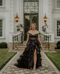 Ball Gown/Princess Off-the-shoulder Tulle Sweep Train Prom Dresses With Appliques Lace