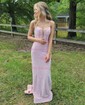 Trumpet/Mermaid V-neck Velvet Sequins Sweep Train Prom Dresses