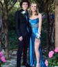 Trumpet/Mermaid Straight Silk-like Satin Sweep Train Prom Dresses With Ruched