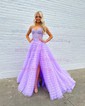 Ball Gown/Princess Sweetheart Tulle Sweep Train Prom Dresses With Appliques Lace