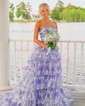 Ball Gown/Princess Halter Tulle Sweep Train Prom Dresses With Tiered