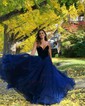 Ball Gown/Princess Sweep Train V-neck Organza Velvet Prom Dresses