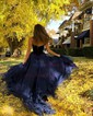 Ball Gown/Princess Sweep Train V-neck Organza Velvet Prom Dresses