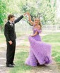 Ball Gown/Princess Off-the-shoulder Tulle Sweep Train Prom Dresses With Beading