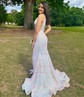 Trumpet/Mermaid V-neck Sequined Sweep Train Prom Dresses