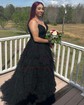 Ball Gown/Princess V-neck Tulle Glitter Sweep Train Prom Dresses With Tiered