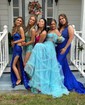 Ball Gown/Princess Off-the-shoulder Chiffon Sweep Train Prom Dresses With Sashes / Ribbons