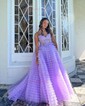 Ball Gown/Princess Sweetheart Tulle Sweep Train Prom Dresses With Appliques Lace