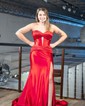 Trumpet/Mermaid Sweetheart Silk-like Satin Sweep Train Prom Dresses With Ruched