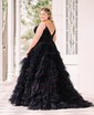 Ball Gown/Princess V-neck Tulle Glitter Sweep Train Prom Dresses With Tiered