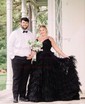 Ball Gown/Princess V-neck Tulle Glitter Sweep Train Prom Dresses With Tiered