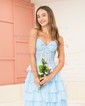 A-line Sweetheart Chiffon Sweep Train Prom Dresses With Appliques Lace