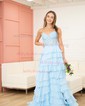 A-line Sweetheart Chiffon Sweep Train Prom Dresses With Appliques Lace