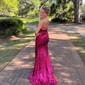 Sheath/Column One Shoulder Velvet Sequins Sweep Train Split Front Prom Dresses