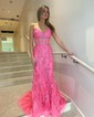 Trumpet/Mermaid Sweep Train Sweetheart Tulle Appliques Lace Prom Dresses