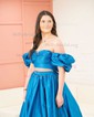 Ball Gown/Princess Off-the-shoulder Satin Sweep Train Prom Dresses With Ruched