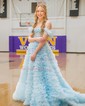 Ball Gown/Princess Off-the-shoulder Tulle Sweep Train Prom Dresses With Beading