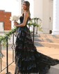 Ball Gown/Princess Off-the-shoulder Tulle Sweep Train Prom Dresses With Tiered